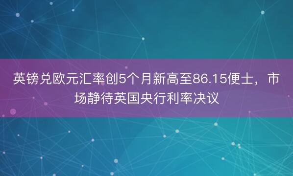 英镑兑欧元汇率创5个月新高至86.15便士，市场静待英国央行利率决议