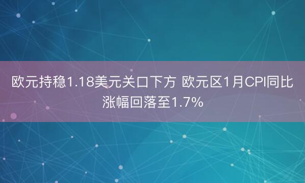 欧元持稳1.18美元关口下方 欧元区1月CPI同比涨幅回落至1.7%