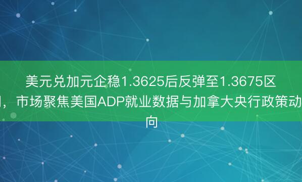 美元兑加元企稳1.3625后反弹至1.3675区间，市场聚焦美国ADP就业数据与加拿大央行政策动向