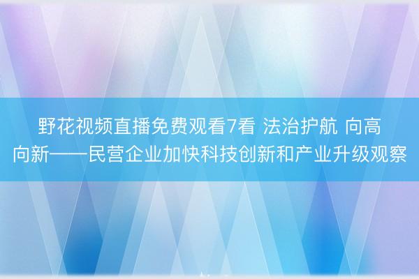 野花视频直播免费观看7看 法治护航 向高向新——民营企业加快科技创新和产业升级观察