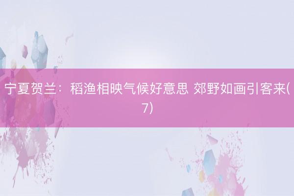 宁夏贺兰：稻渔相映气候好意思 郊野如画引客来(7)